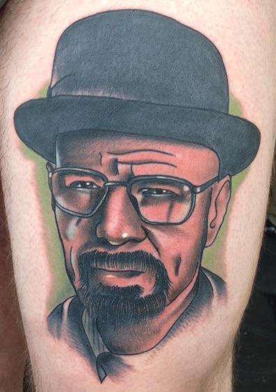 Gary Dunn - Traditional color portrait of Walter White, Gary Dunn Art Junkies Tattoo